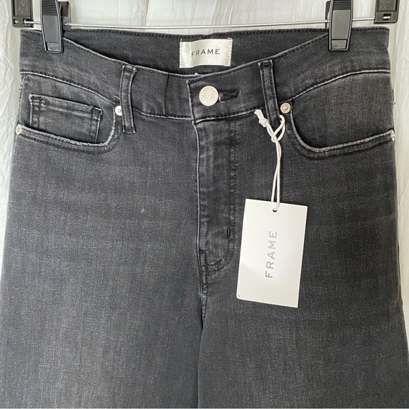 NEW FRAME Le Slim Palazzo High Waist Wide Leg Destroyer Black Jeans size 27 - Picture 6 of 12